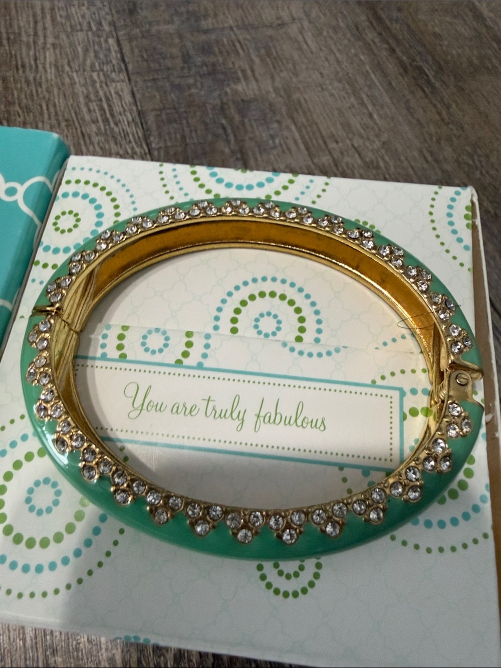 Stella & Dot Enamel Crystal Bangle Bracelet Set – Mint & Ivory - Picture 6 of 10